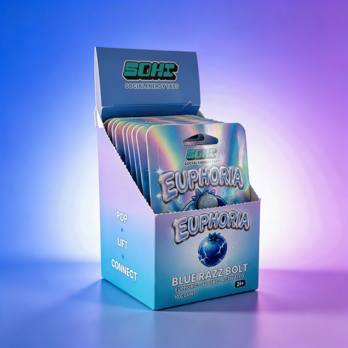 Blue Razz Bolt | Energy Tabs | 4 ct | Display of 10