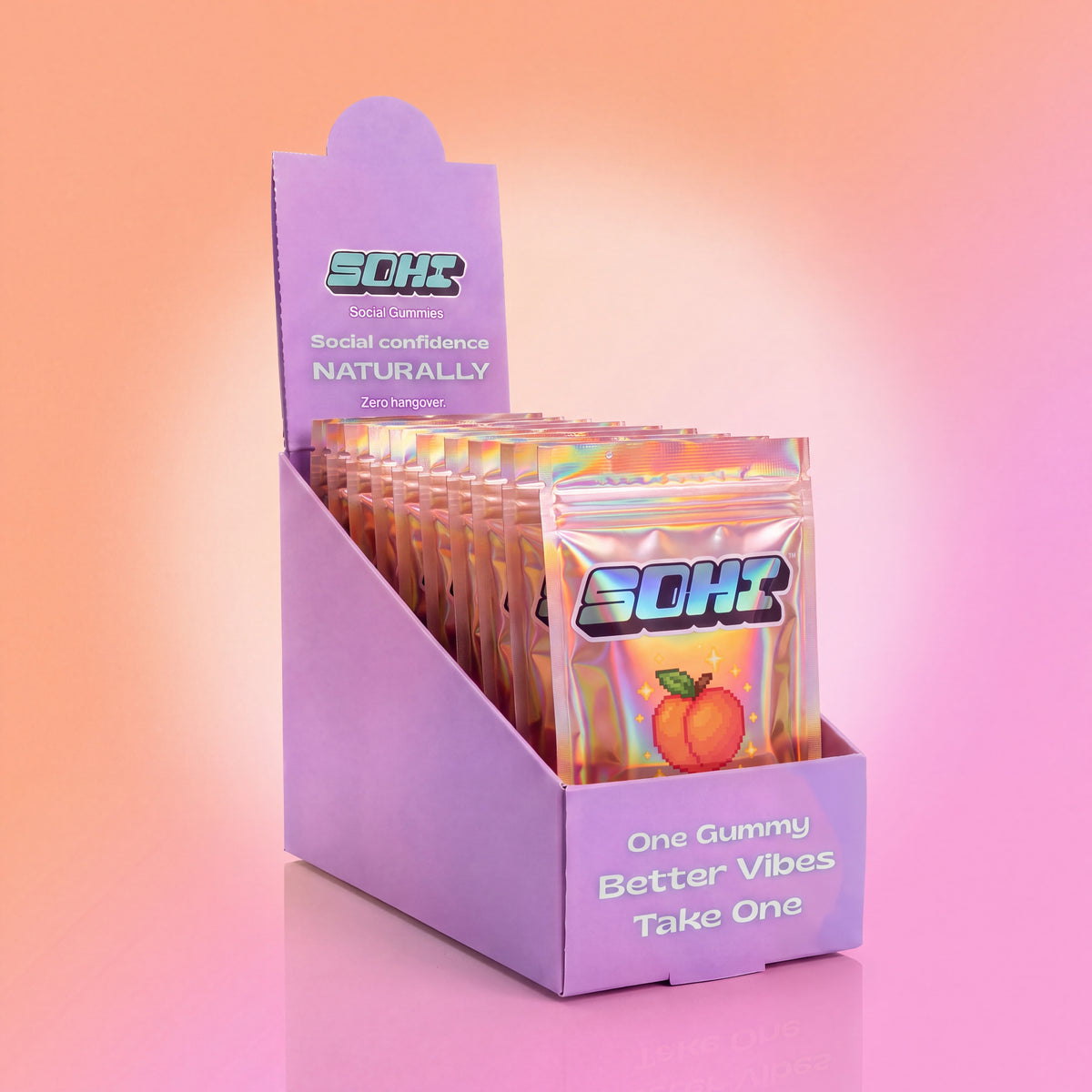 Peach Glow | Social Gummies | 60mg Kanna | Display of 12