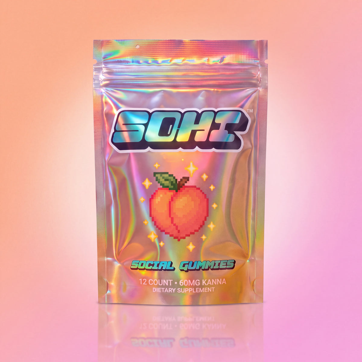 Peach Glow | Social Gummies | 60mg Kanna | Display of 12